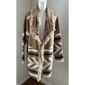 Cocogio Made In Italy Southwestern Fringe Shawl Cardigan Boho Tribal Knit Medium